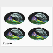 Sticker Ovale Sirène avec dauphins (Feuille)