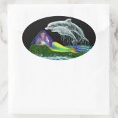 Sticker Ovale Sirène avec dauphins (Sac)