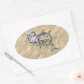 Sticker Ovale Sirène d'argent dans le sable (Enveloppe)