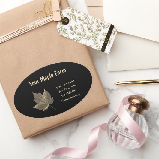 Sticker Ovale Sirop d'érable ferme beige noir pays rustique (Cadeaux)