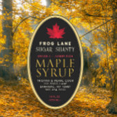 Sticker Ovale Sirop d'érable noir avec feuille rouge et bordure