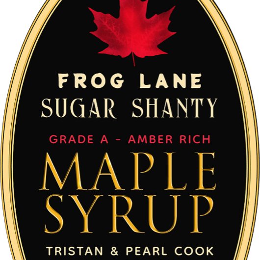 Sticker Ovale Sirop d'érable noir avec feuille rouge et bordure