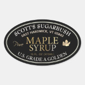 Sticker Ovale Sirop d'érable noir et or avec feuille d'or (Devant)