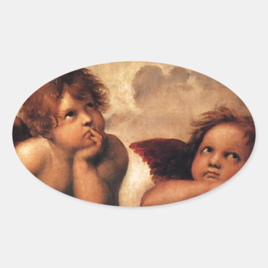Sticker Ovale Sistine Madonna 2 Anges par Raphael (Devant)