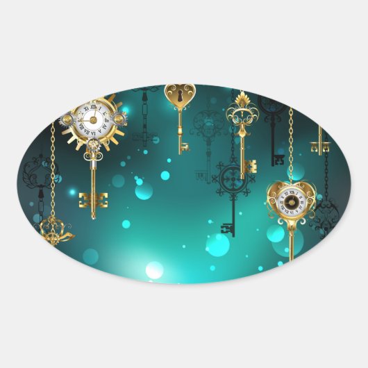 Sticker Ovale Skeleton Keys on Green Background (Devant)