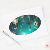 Sticker Ovale Skeleton Keys on Green Background (Enveloppe)