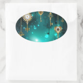 Sticker Ovale Skeleton Keys on Green Background (Sac)