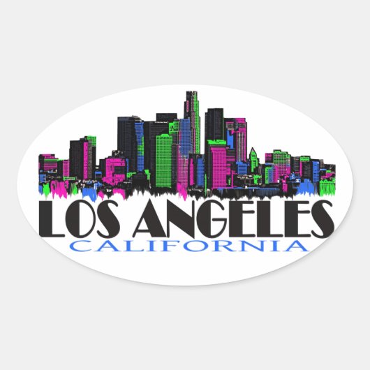 Sticker Ovale Skyline de Los Angeles California (Devant)