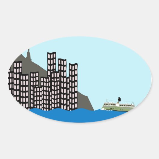 Sticker Ovale Skyline Hong Kong (Devant)