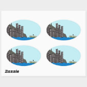 Sticker Ovale Skyline Hong Kong (Feuille)
