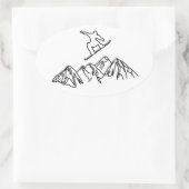 Sticker Ovale Snowboarder en montagne, 02 (Sac)