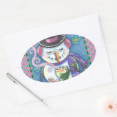 STICKER OVALE SNOWMAN, GINGERPREAD MAN & MUG OF CHOCOLAT CHAUD (Enveloppe)
