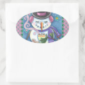 STICKER OVALE SNOWMAN, GINGERPREAD MAN & MUG OF CHOCOLAT CHAUD (Sac)