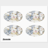 Sticker Ovale Snowman hiver froid (Feuille)