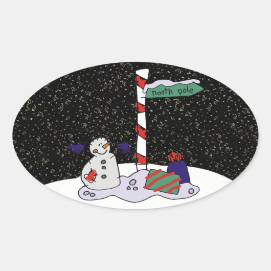 Sticker Ovale Snowman & Pôle Nord - (Devant)