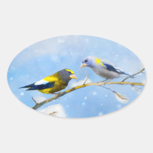 Sticker Ovale Soirée Grosbeak Peinture - Cute Original Chien Art