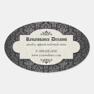 Sticker Ovale Somptueux Damas Noir