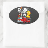 Sticker Ovale Son L'alarme Je suis 2 pompier Moteur d'incendie (Sac)