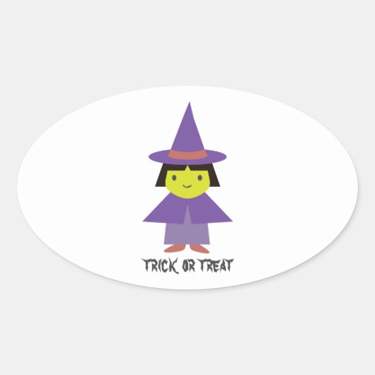 Sticker Ovale Sorcière mignonne - Trick ou traitement (Devant)