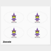 Sticker Ovale Sorcière mignonne - Trick ou traitement (Feuille)
