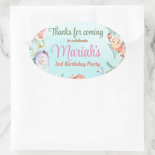 Sticker Ovale Sous l'aquarelle de mer Anniversaire Classic Round (Sac)