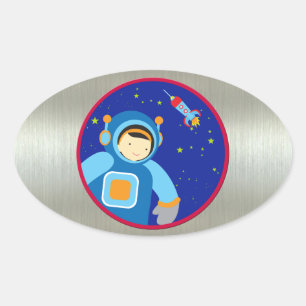 Sticker Ovale Spaceboy Floating Outside the Spaceship