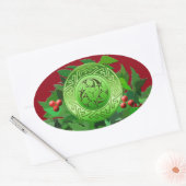 Sticker Ovale Spirale de Yule celtique avec Holly (Enveloppe)