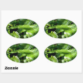 Sticker Ovale Spring Green Ferns végétation botanique tropicale (Feuille)