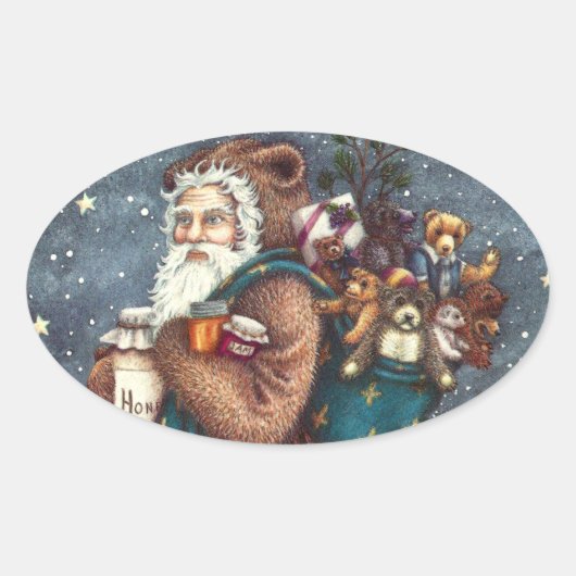 STICKER OVALE ST. NICK DANS LA COUVERTURE TEDDY BEAR, NOËL TEDDI (Devant)