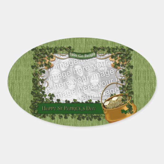 Sticker Ovale St patrick - AJOUTER VOTRE PHOTO - Cadre Shamrock (Devant)