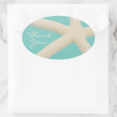 Sticker Ovale Starfish élégante plage de l'océan crème turquoise (Sac)