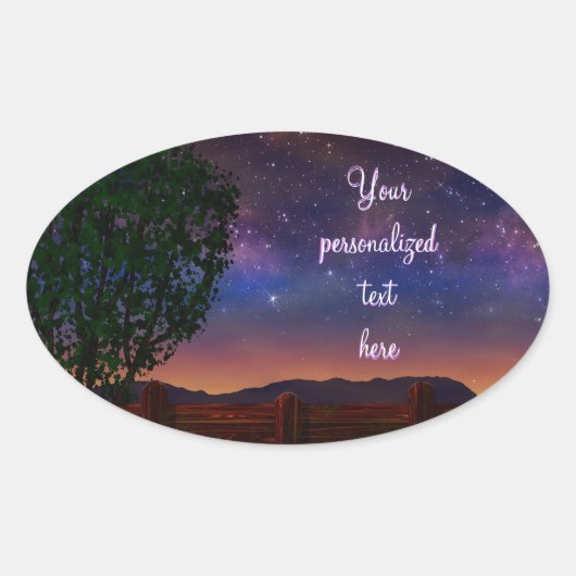 Sticker Ovale Starry Night Landscape - avec texte personnalisabl (Devant)