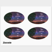 Sticker Ovale Starry Night Landscape - avec texte personnalisabl (Feuille)