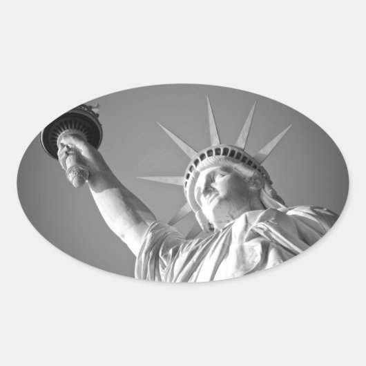 Sticker Ovale Statue blanche noire de la Liberté (Devant)