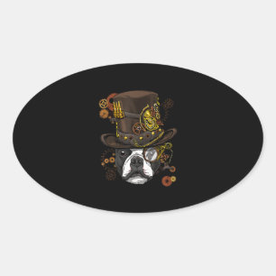 Sticker Ovale Steampunk Boston Terrier Dog Shirt Steampunk Lover