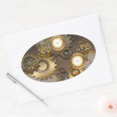 Sticker Ovale Steampunk, horloges et engrenages (Enveloppe)
