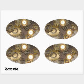 Sticker Ovale Steampunk, horloges et engrenages (Feuille)