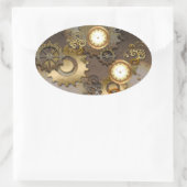 Sticker Ovale Steampunk, horloges et engrenages (Sac)