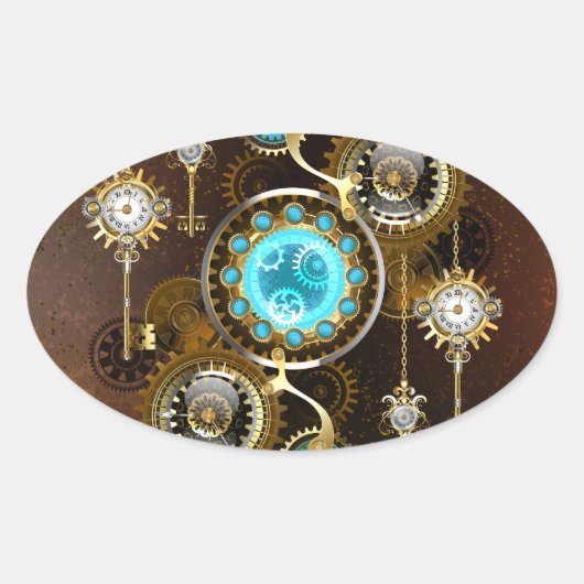 Sticker Ovale Steampunk Rusty Background (Devant)