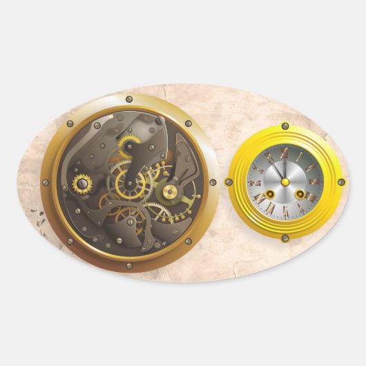 Sticker Ovale Steampunk Uhr (Devant)