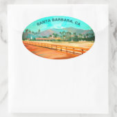 Sticker Ovale Stearns Wharf - Père Noël Barbara, CA (Sac)