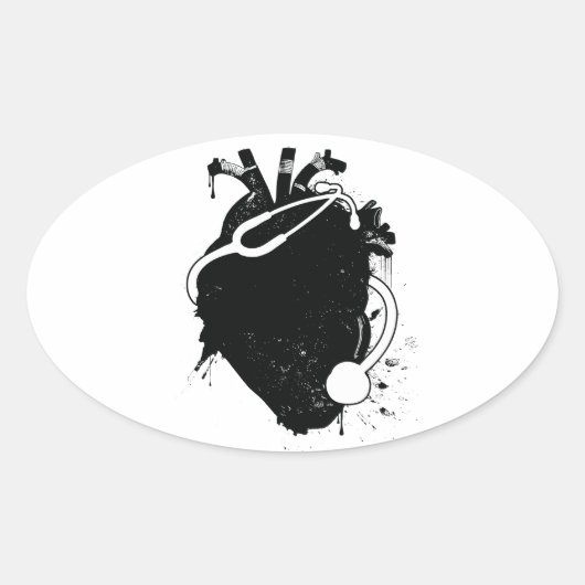 Sticker Ovale stéthoscope cardiaque anatomique (Devant)