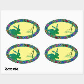 Sticker Ovale Stick de lapin de Pâques et oeufs Roses Monogramme (Feuille)