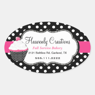Sticker Ovale Stick élégant Pointe Polka et Boulangerie Cupcake