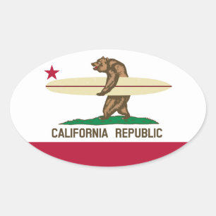 Sticker Ovale Stick Oval de l'ours de surfeur de Californie