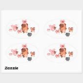 Sticker Ovale Stick ovale de la famille de cochon de dessin mign (Feuille)