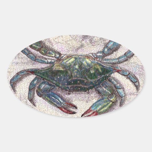 Sticker Ovale Stick ovale du crabe bleu de la baie Chesapeake (Devant)