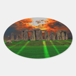 Sticker Ovale Stonehenge Standing Stones au coucher du soleil