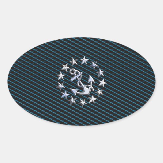 Sticker Ovale Style Chrome bleu Yacht drapeau sur Grille Imprime (Devant)