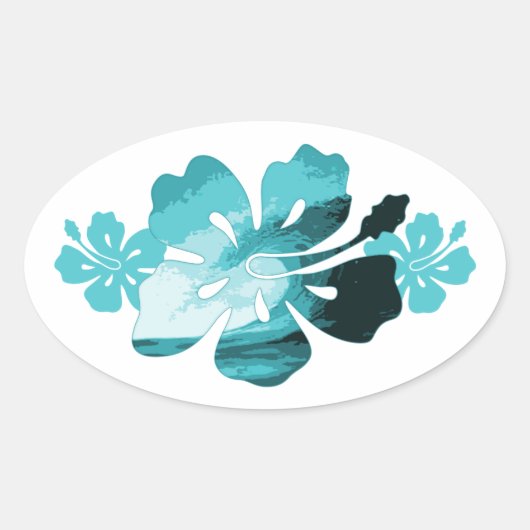 Sticker Ovale Style surf Hibiscus (Devant)